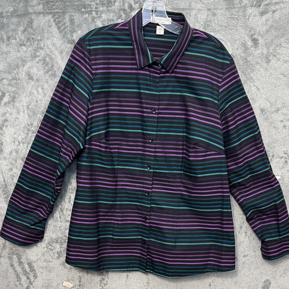 Coldwater Creeksz 1X 18  Striped Purple and Green Women's tunic blouse